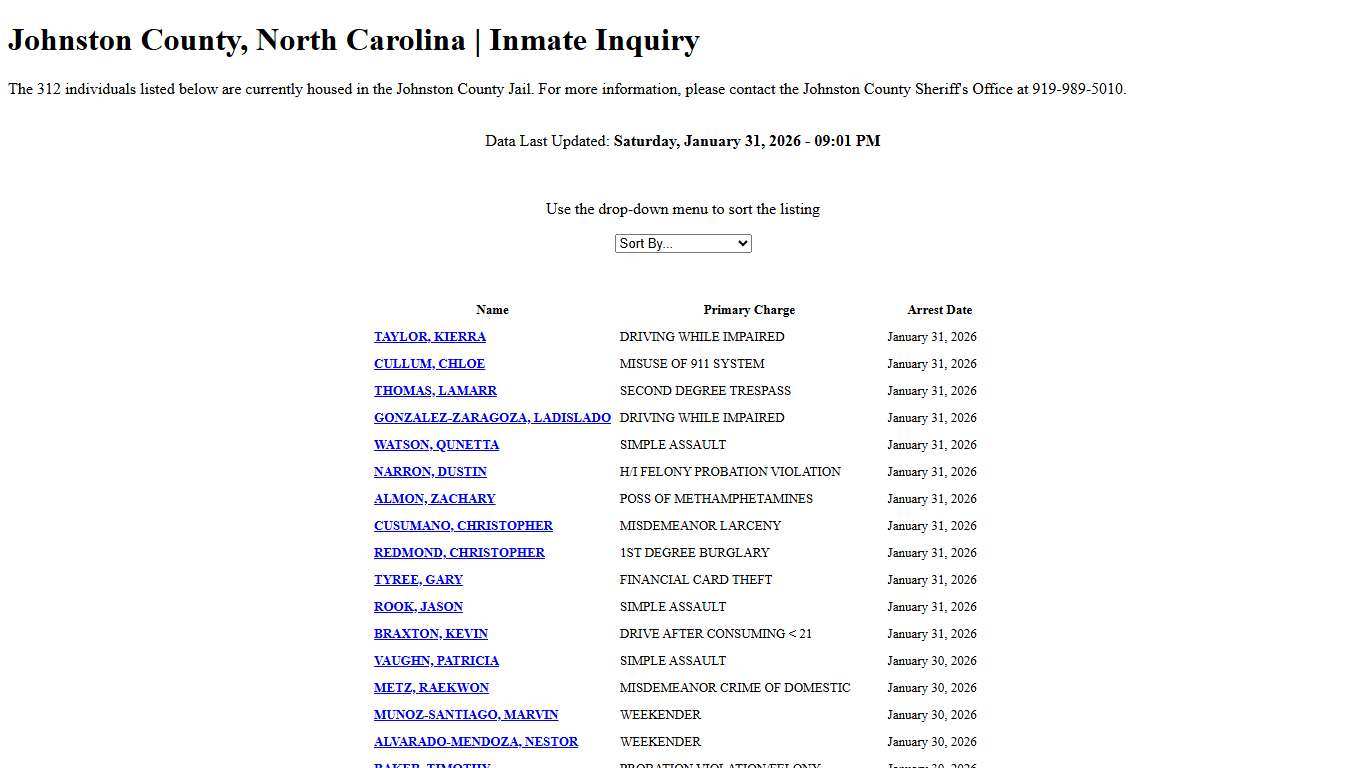 Johnston County, North Carolina Inmate Inquiry